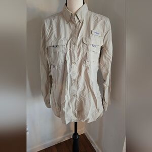 Columbia Womens Long Sleeve Pfg Fishing Shirt Tan Medium
